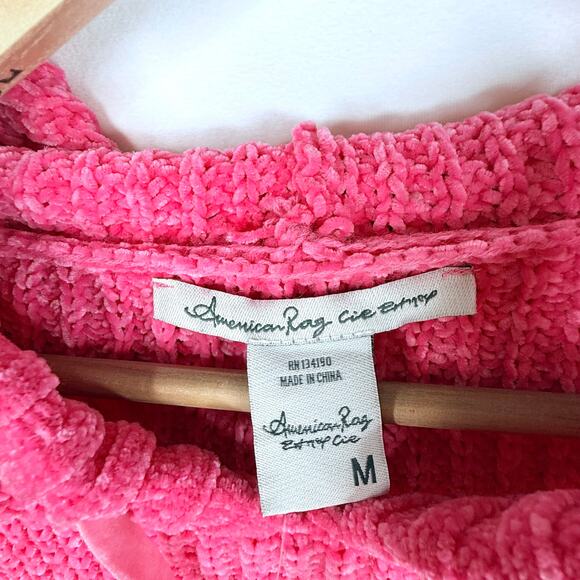 NWT American Rag Neon Pink Chenille Hoodied Sweater M - Picture 7 of 8